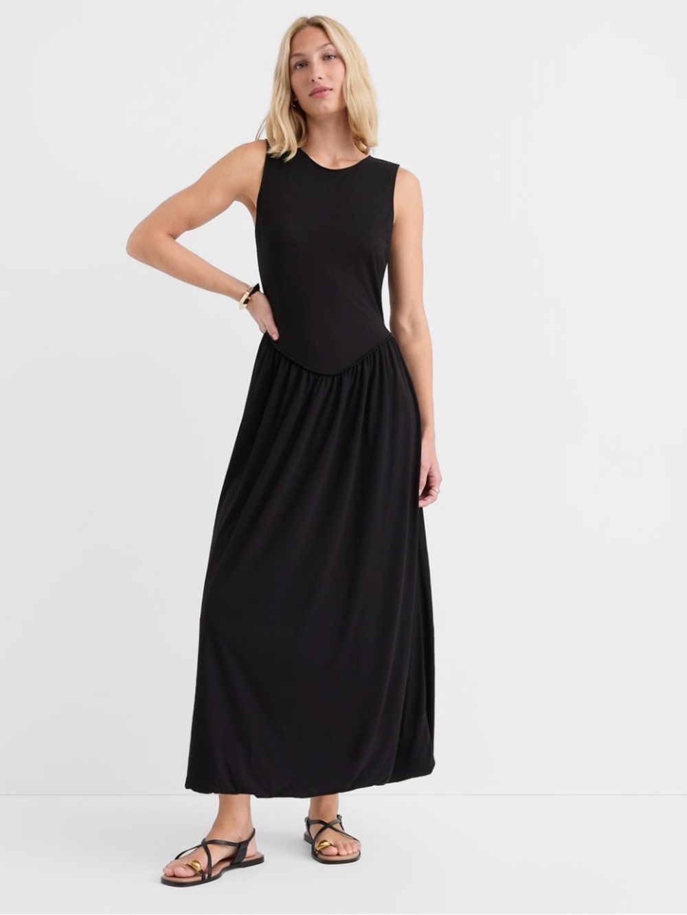 LOFT Drop Waist Bubble Hem Midi Dress M NWT